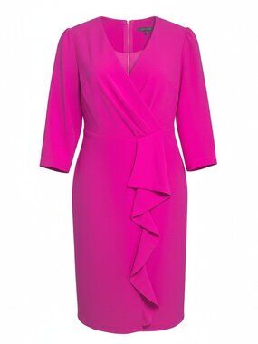NWT Julia Jordan Women's Size 14 Dress Cascade Ruffle Crepe Sheath In Hot Pink
